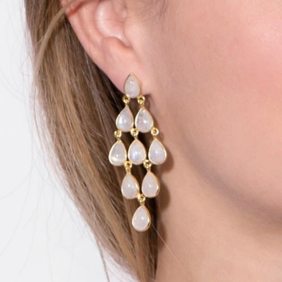 RAINBOW MOONSTONE CHANDELIER EARRINGS - Picture 2 of 2